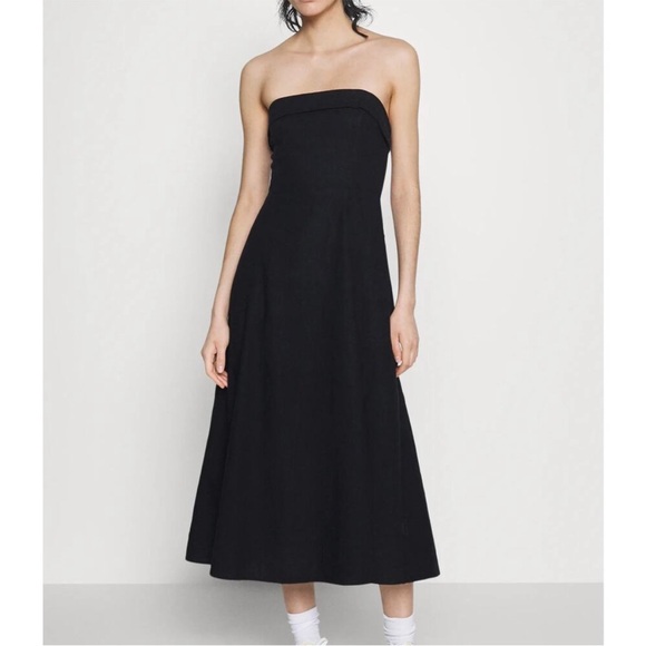 Abercrombie & Fitch Women’s Strapless Black Linen Blend Midi Dress size XL P - Picture 1 of 11